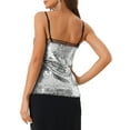 thumbnail image 3 of INSPIRE CHIC Women's Sequin Mesh Panel Sleeveless Clue Cami Top L Silver Black, 3 of 6