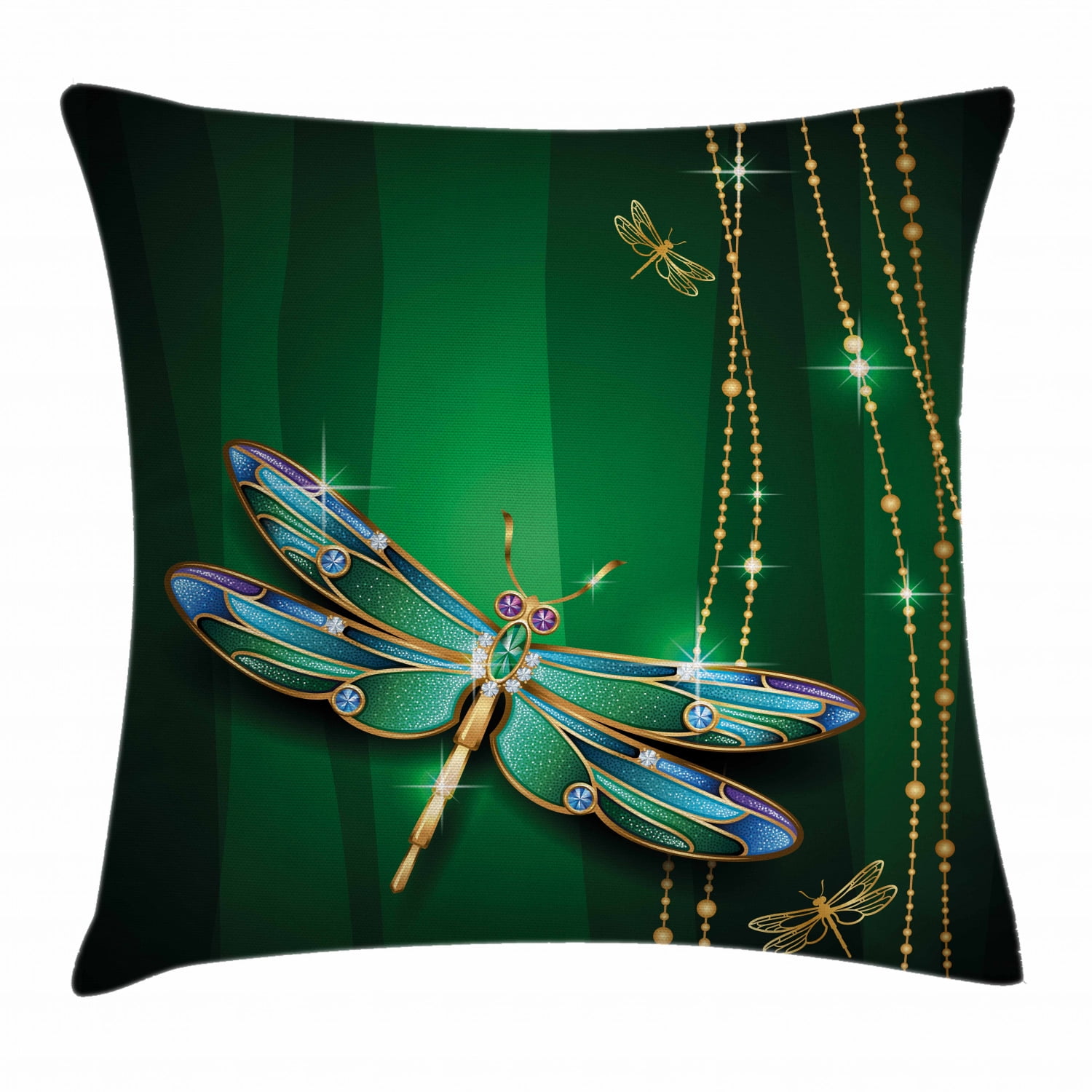 Dragonfly Throw Pillow Cushion Cover, Vivid Figures in Gemstone Crystal