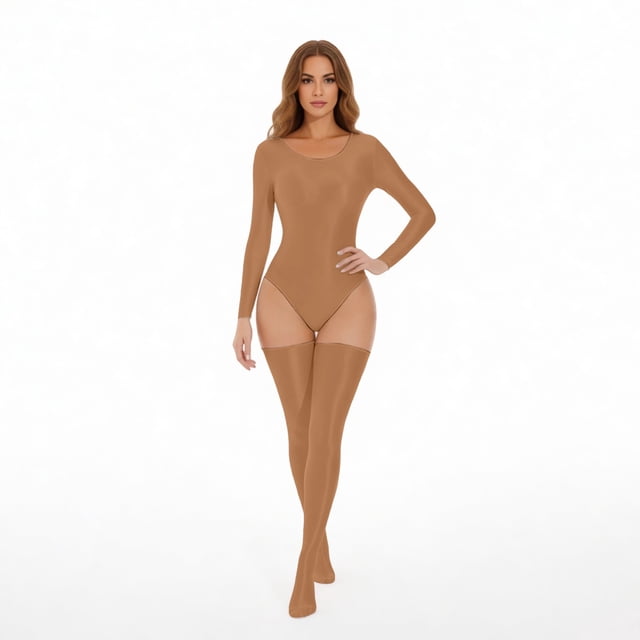 Sleek Shiny Seamless Bodysuit for Casual Home Wear Smooth Transparent Figure-Hugging Comfort and Modern