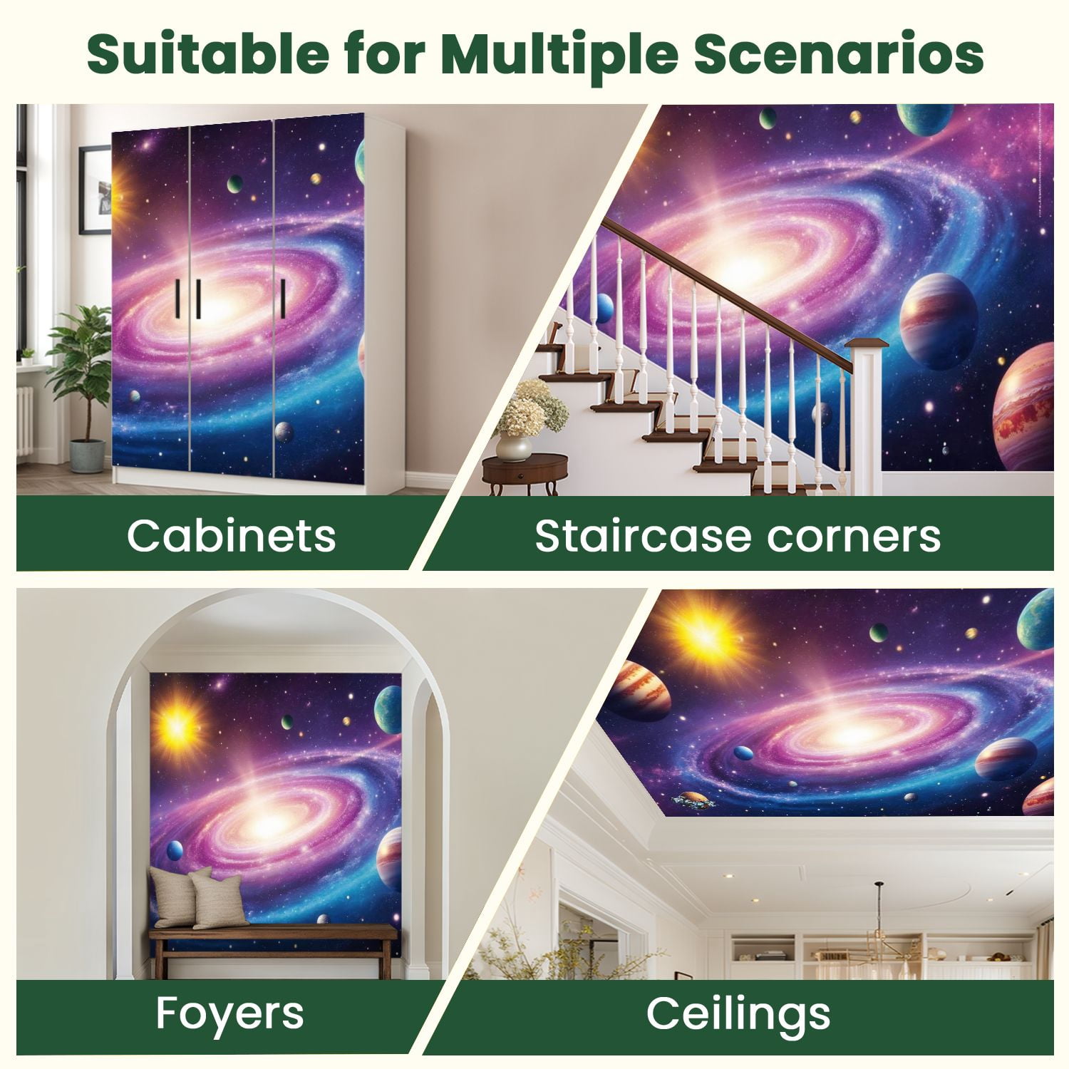 Peel and Stick Wallpaper Color Planet Galaxy Nursery Galaxy Stars Planets Nebula Spiral Modern Art Wall Mural Decor Self Adhesive and Removable 100in x 144in