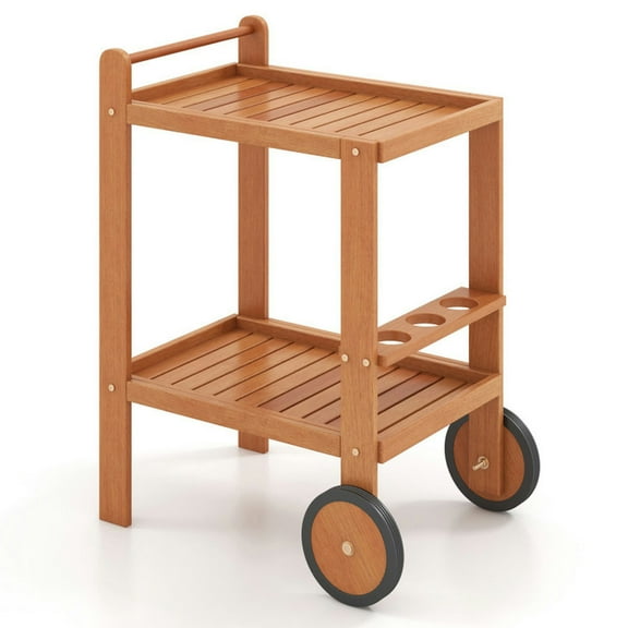 Barara King Kitchen Islands Carts,2 Tier Rolling Serving Cart with Wine Bottle Holders and 2 Rubber Wheels