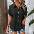 thumbnail image 6 of ORT Womens Short Sleeve Button up Dress Shirt Textured Collared Summer Work Blouse(Black,XL), 6 of 8