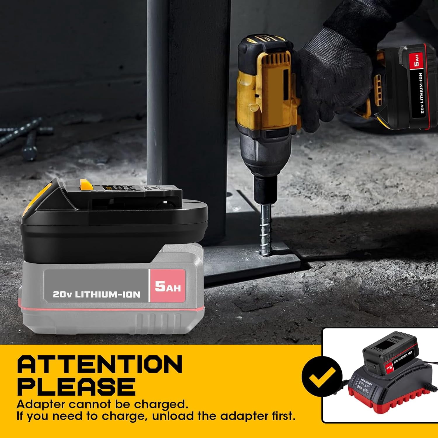 Adapter for Bauer 20V Li-ion Battery Convert to for De*walt 20 V MAX Battery, Use for De*walt 20V 60V Battery Cordless Power Tools(Adapter Only)