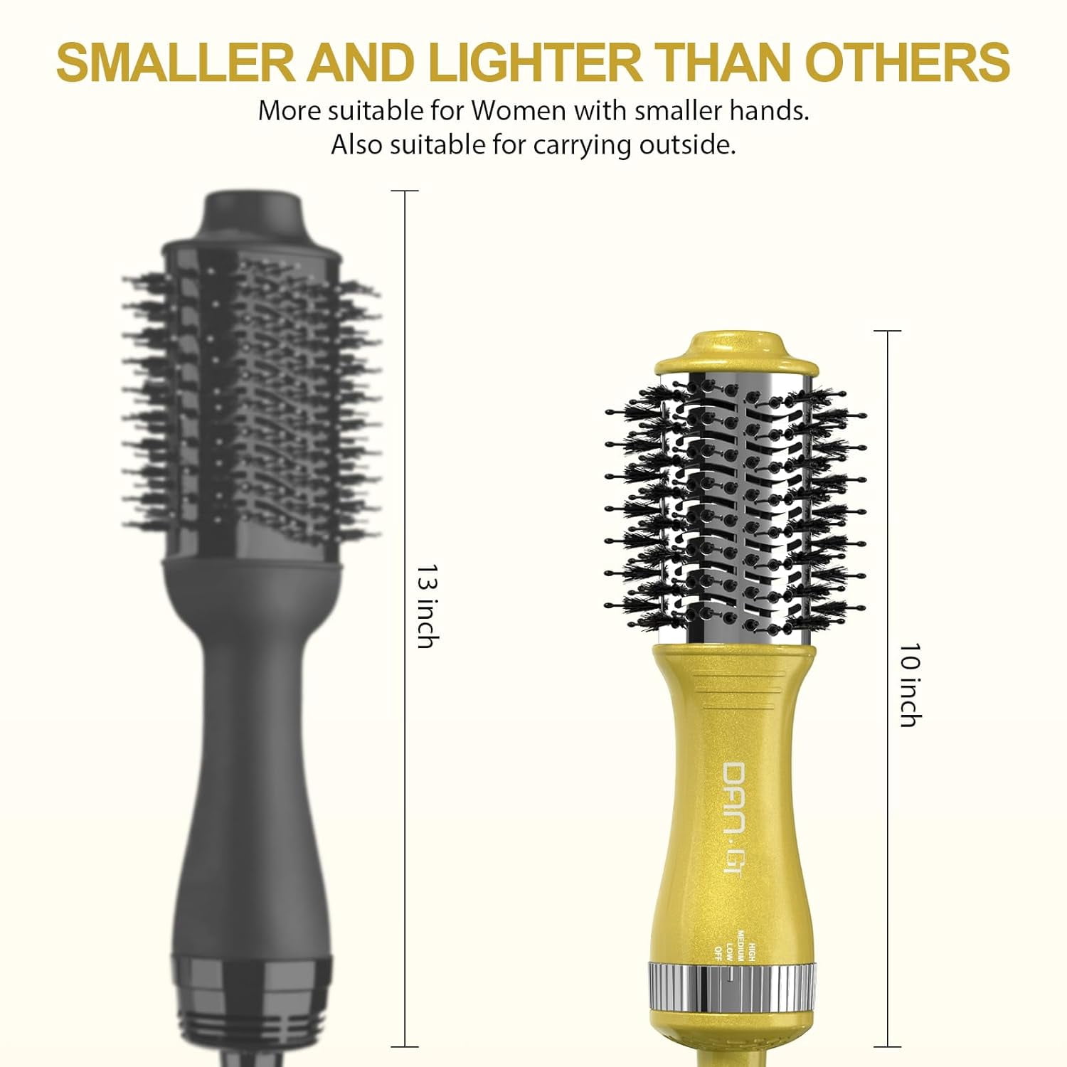 DAN Travel Hair Dryer Brush Nano Titanium Blow Dryer Brush Dual Voltage,Mini Oval Hot Air Brush,2 inch One Step Hair Volumizer Straightener