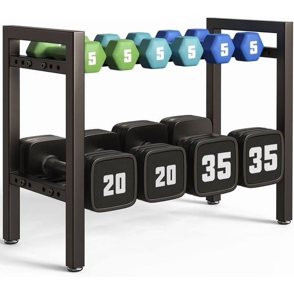 Elastic 2-Tier Adjustable Dumbbell Rack, 20 in Heavy Duty Storage Stand with Stable Base for Home Gym Workout