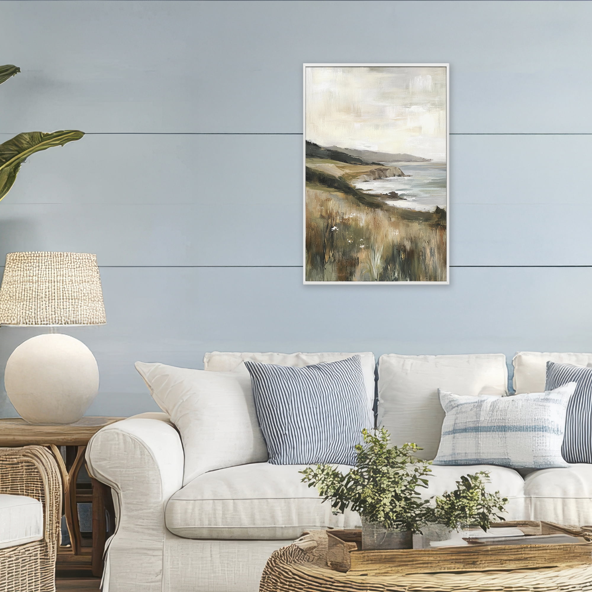 Stupell Industries Northern Coast Seaside Landscape White Framed Giclee Art, design by Petal Prints Design