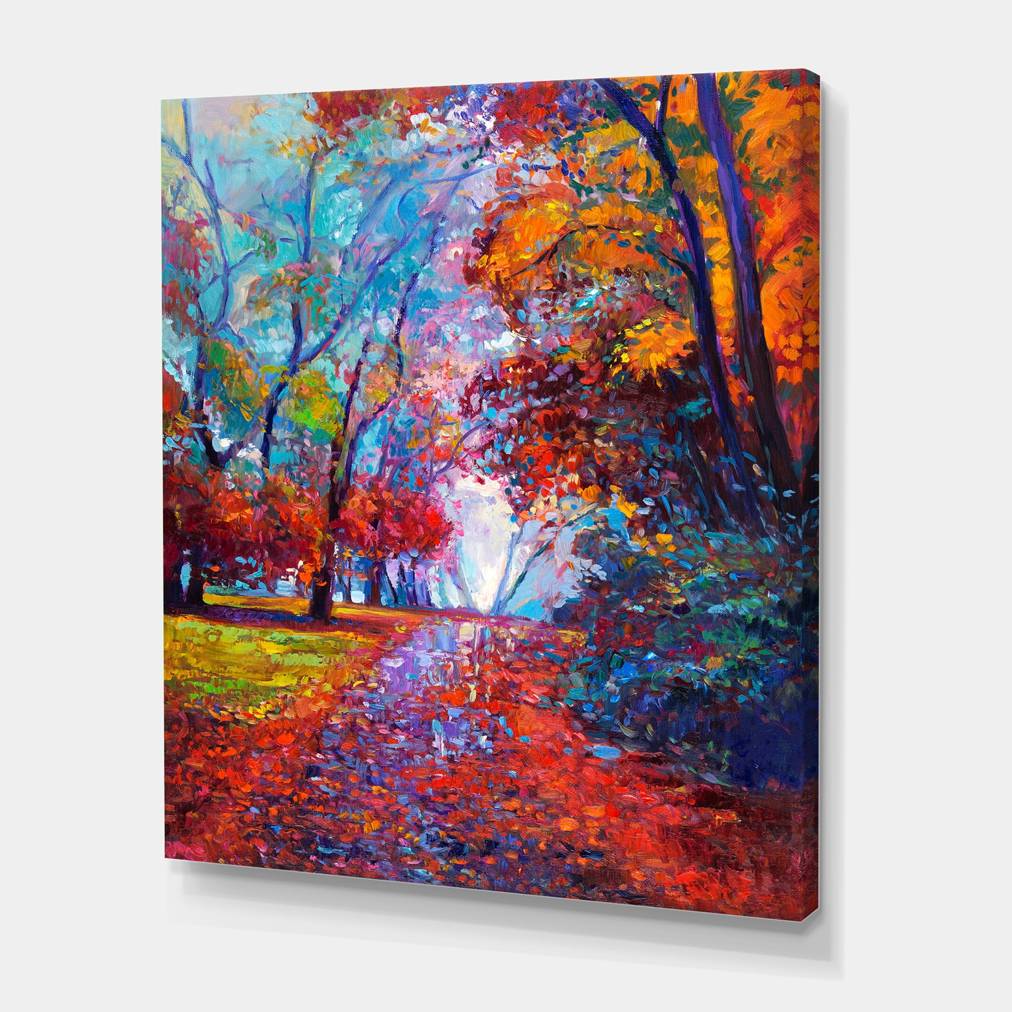 Designart ' Red Autumn Landscape With Little Road ' Traditional Canvas Wall Art Print