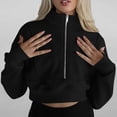 thumbnail image 5 of Womens Cropped Thin Sweaters, Zip Up Sweatshirt for Women Fall Fashion Loose Fit Solid Color Long Sleeve Pullover with Thumbholes S-2XL, 5 of 7