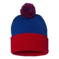 thumbnail image 3 of Couver Unisex 12 inch Knit Acrylic Warm Winter Beanie Hat with Pom Pom (Royal/ Red) , 1 Piece, 3 of 10