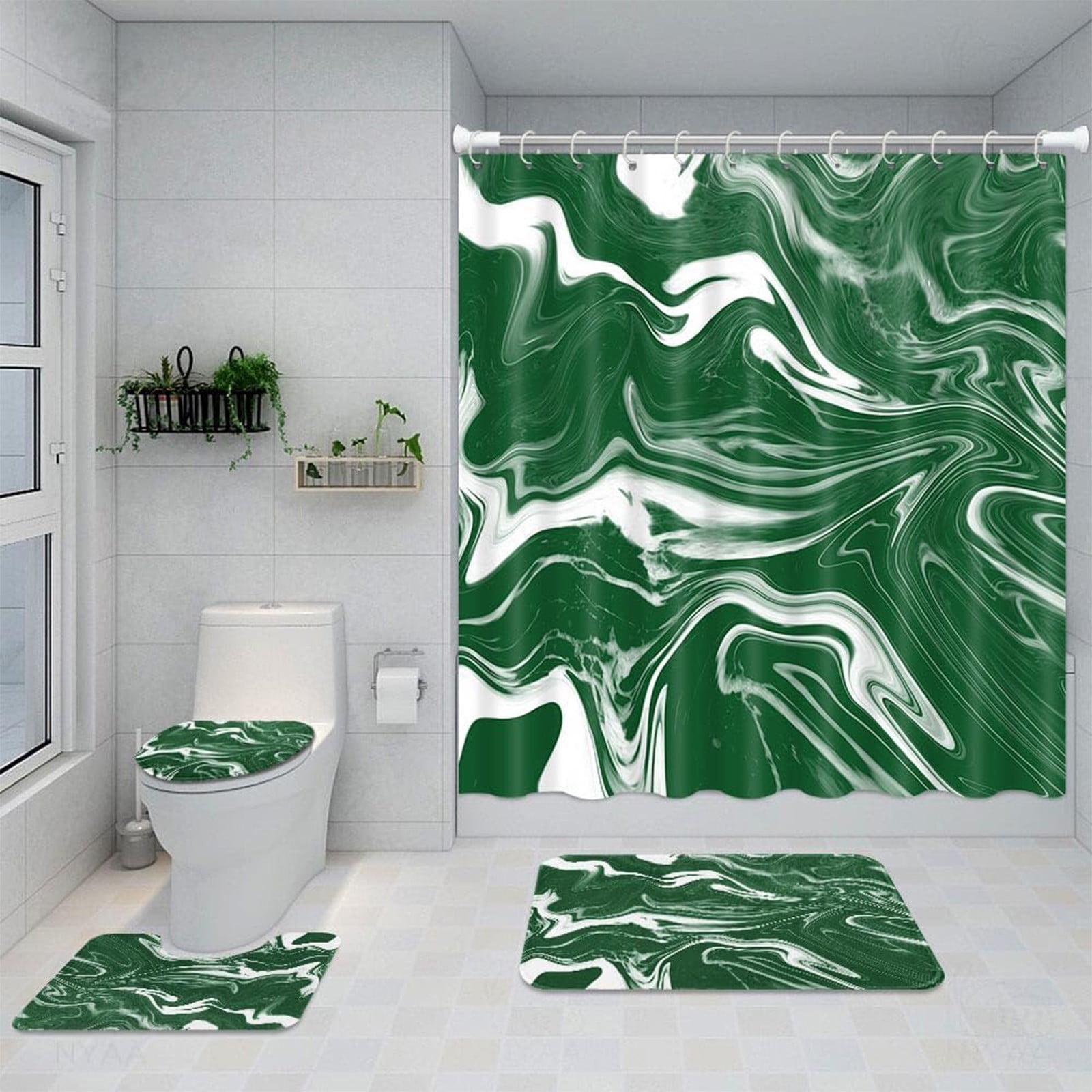 70x70 Inches Bathroom Decor 4 Pcs Shower Curtain Set With Rugs ColorfulMarbles Bathroom Set With AntiSlip Rug Toilet Lid Cover Bath Mat And 12 Hooks