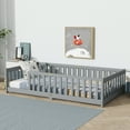 thumbnail image 3 of Miniyam Wooden Twin Size Floor Bed with Safety Fence for Kids, Gray, 3 of 8
