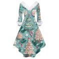 thumbnail image 5 of Christmas Dresses for Women Women's Fashion Elegant Autun And Winter Long Sleeve V-Neck Christmas Print Dress for Holiday Party,Turquoise,L, 5 of 5