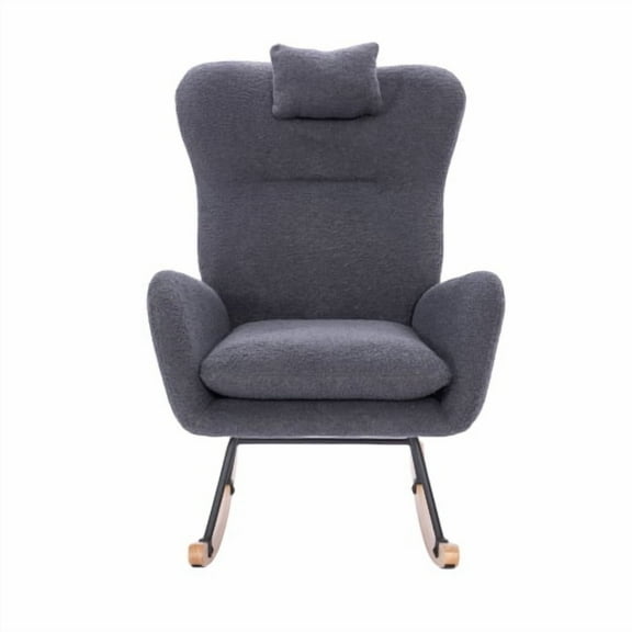Nmkwnr Rocking Chair with Metal Frame and Wood Base, Upholstered Accent Chair for Living Room, Bedroom, Office, Dark Gray