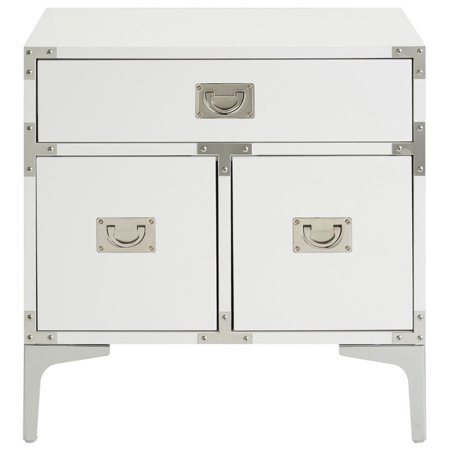 Aubree White Lacquer Finish Nightstand Chrome Legs Side Table Walmart Canada