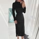 thumbnail image 2 of Vestido largo con cinturón de manga larga de color sólido con cuello alto informal a la moda para mujer Fridja  nalpqowj4850, 2 of 9