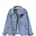 thumbnail image 3 of SHAR Women's casual denim jacket, solid color long sleeve denim jacket, 3 of 5