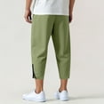 thumbnail image 2 of Mens Cotton Linen Capri Pants Casual Fashion Elastic Waist Straight Leg Cropped Pant Zip Up Side Split Lightweight Loose Capris with Pockets, 2 of 6