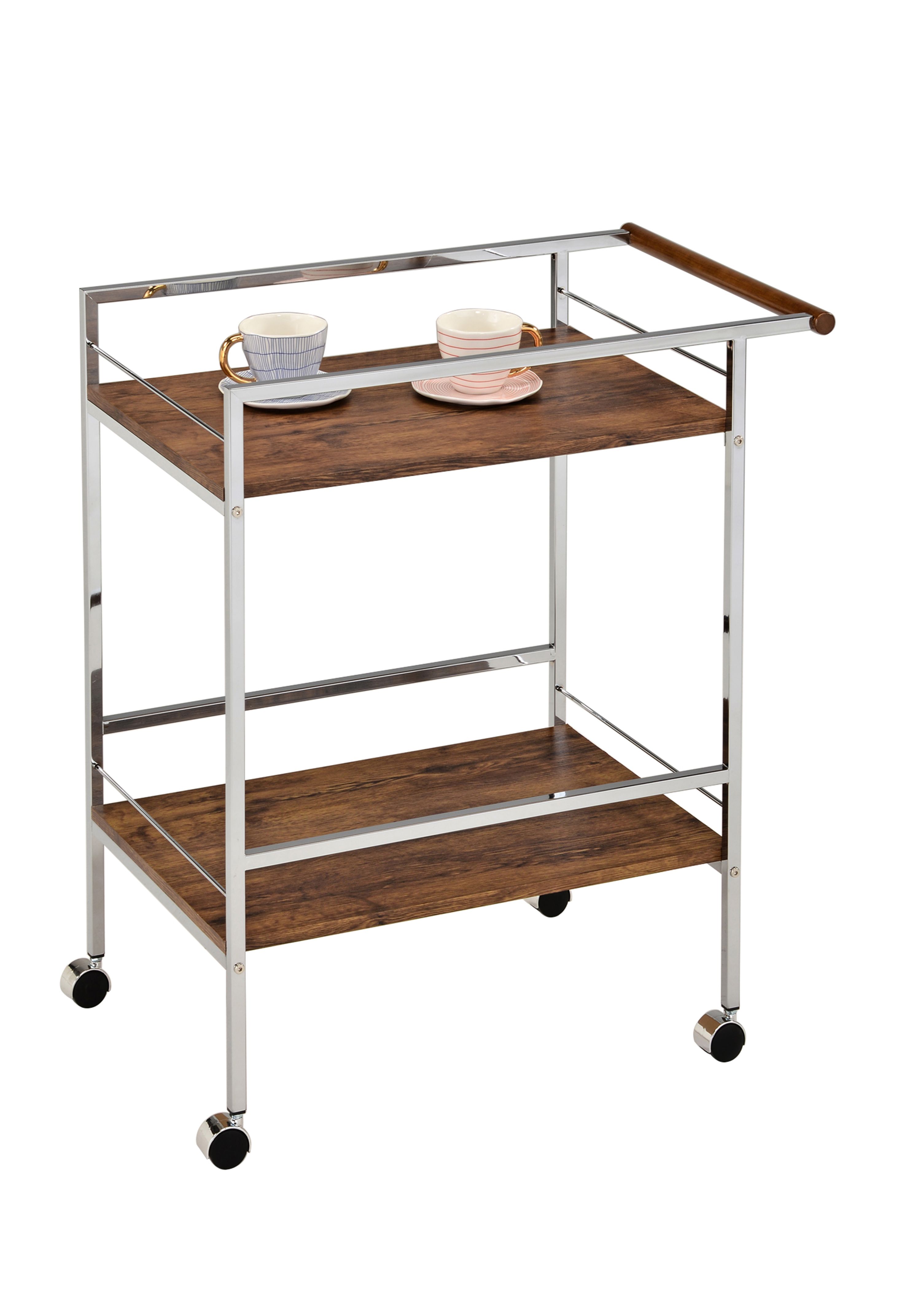 folding serving cart on wheels on Millam 2 Tier Wheeled Serving Bar Cart With Push Bar Chrome Metal Oak Wood Walmart Com Walmart Com