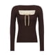 thumbnail image 3 of MHFRRA Blusa Informal de Dos Piezas con Cuello Cuadrado y Manga Larga con Encaje Picante En Capas Estilo Veraniego Café, 3 of 4