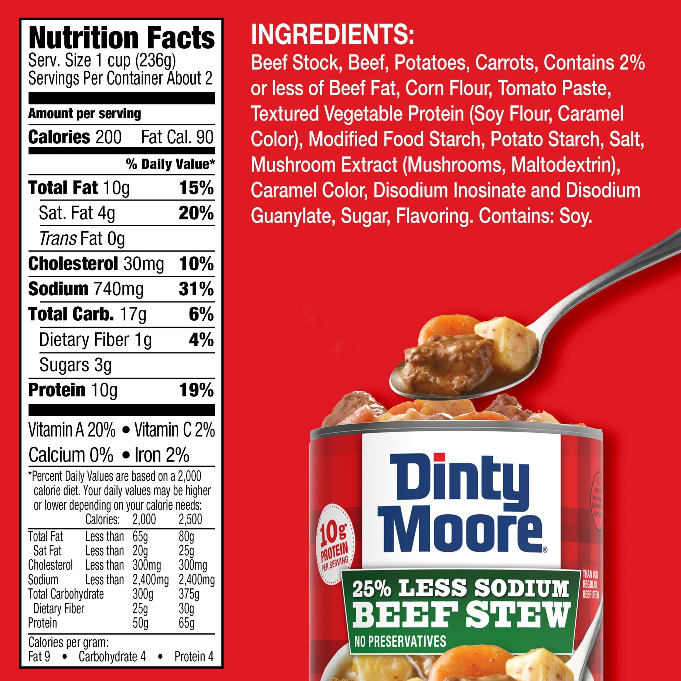(6 pack) DINTY MOORE Beef Stew 25% Less Sodium, 15 oz Steel Can