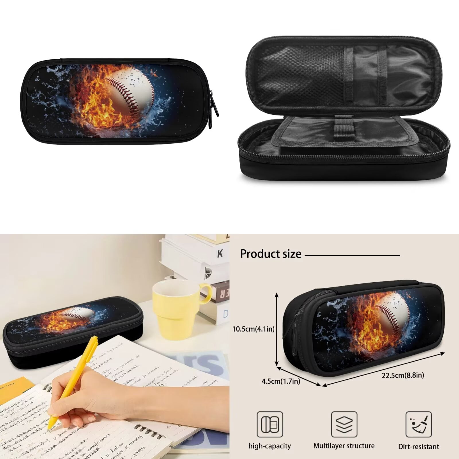 Pzuqiu Baseball Print Backpacks for School Boys 4 pcs with Lunch Box Pencil Bag Water Bottle Holder Set for Kids Large Travel School Bag for Boys 8-12 Camping Daypack for Kids