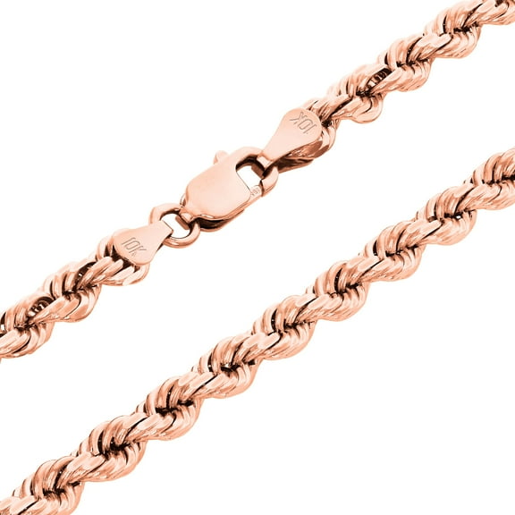 Nuragold 10k Real Rose Gold 4mm Rope Chain Diamond Cut Necklace (16"-30") Italian Jewelry for Men & Women