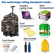 J World Unisex Sundance 20 Rolling Backpack with Laptop Sleeve for School and Travel, Green Camo