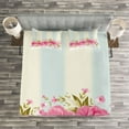 thumbnail image 3 of Ambesonne Vintage Quilted Bedspread Set 3 Pcs, Pink Peony Border Tile, Queen Size, Pale Pink Pale Blue, 3 of 3