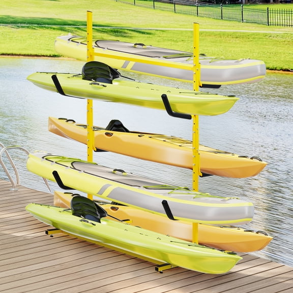 Gaderth Kayak Storage Rack, Holds 6 Kayaks, Freestanding Kayak Racks Canoes & Paddleboards, Heavy Duty Adjustable Kayak Stand Outdoor & Indoor Canoe, Surfboard & Paddleboard Storage
