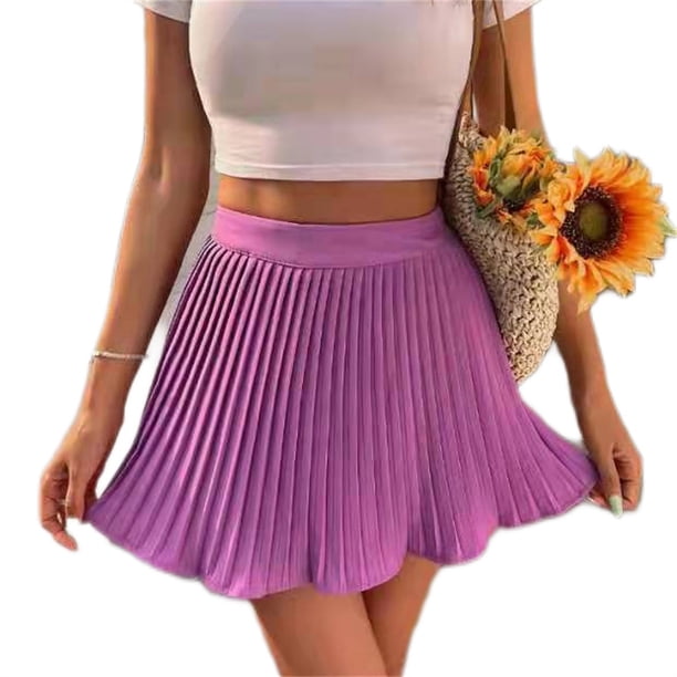 Minnieouse holgada de cintura alta para mujer, minifaldas plisadas por encima de la rodilla para fiesta, viajes, senderismo, ropa de Color sólido Ropa, zapatos y accesorios Miscelánea Violeta M