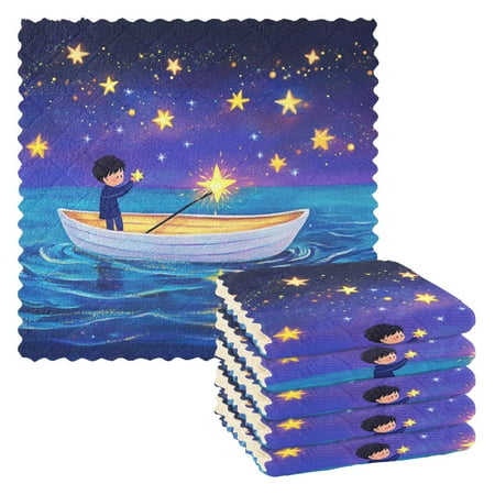 

6 Pack Kitchen Dish Towels 11 Inch x 11 Inch Reusable Cleaning Cloths for Washing Dishes Dish Cloths for Drying Dishes Boy Holding Stars
