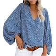 thumbnail image 4 of Ladies V-neck Loose Comfortable Shirt Floral Print Lantern Sleeve Top, 4 of 9