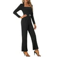thumbnail image 4 of INSPIRE CHIC Women's Elegant Jumpsuit Square Neck Long Sleeve Wide Leg Long Pants Dressy Romper XS Black, 4 of 5