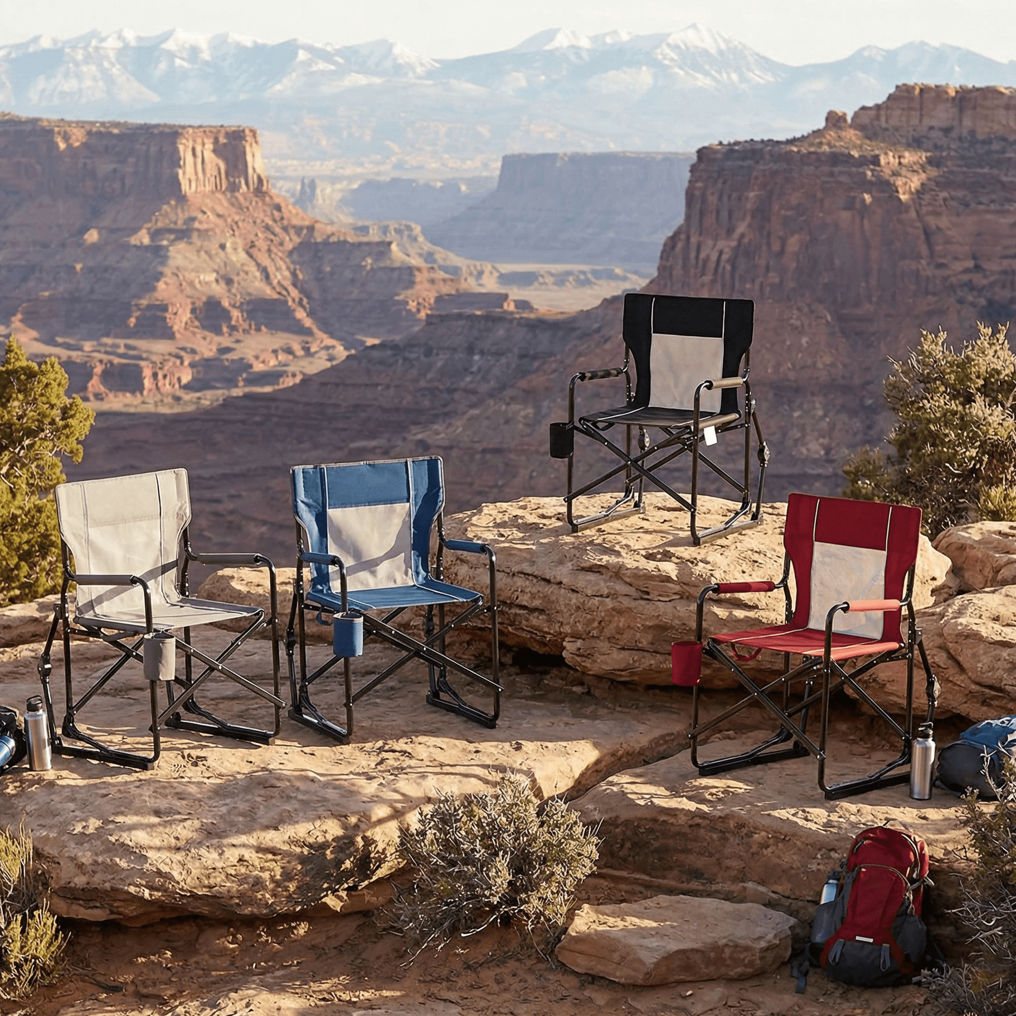 LIFERECORD Outdoor Rocker Camping Chair, Portable Folding Rocking Chair Waterproof Cup Holder, Mesh Back for Patio Beach Sports Events