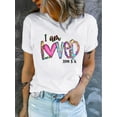 thumbnail image 1 of Camiseta "Amor de Pascua" para mujer, informal, de algodón, cuello redondo, corte suave y cómodo, estampado geométrico, tejido de punto veraniego, largo normal, para deporte., 1 of 8