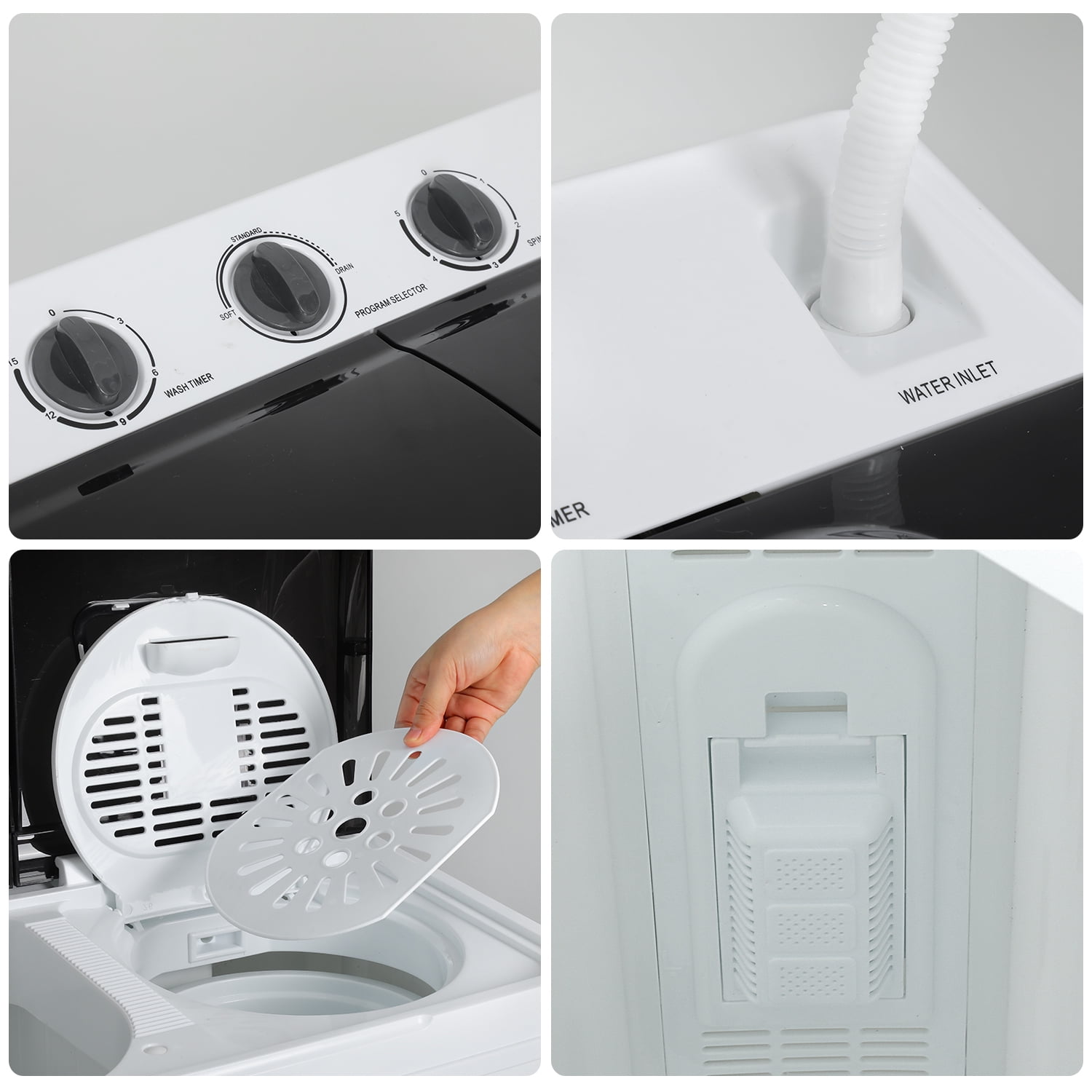 Tikmboex Portable Washing Machine, 30LBS Twin Tub Mini Compact Laundry Washer 19lbs Washer/11lbs Spinner with Drain Pump & Time Control Washer Spinner Combo, White&Gray