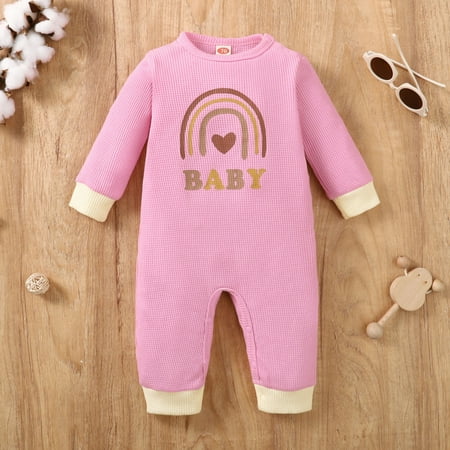 

NIUREDLTD Boys Girls Long Sleeve Ribbed Letter Print Romper Jumpsuit