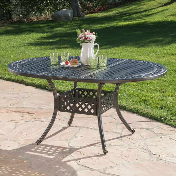 61.25" Gray Contemporary Round Expandable Outdoor Patio Dining Table