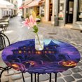 thumbnail image 6 of Halloween Round Tablecloth for 36-44 Inch Tables,Fitted Table Cover with Elastic Edge,Horror Pumpkins Halloween Dark Castle Purple Waterproof Outdoor Table Cloth Protector for Patio Garden Dinner, 6 of 9