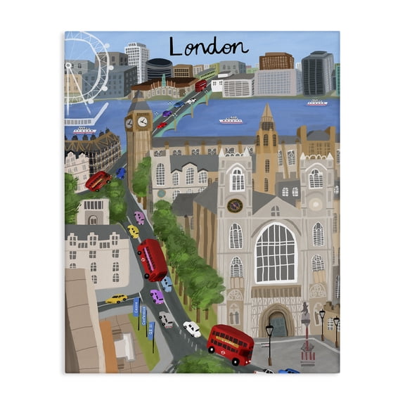 Stupell Industries Contemporary Colorful London England Landmarks Canvas Art, 24 x 30, by Carla Daly