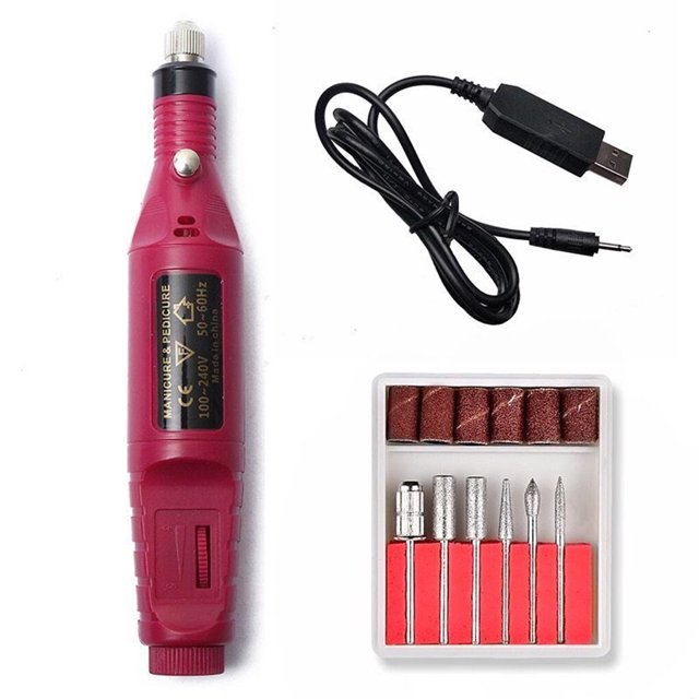 mmirethe 1 Jeu de Forets à Ongles Électriques Lime Outil Machine Art Manucure Stylo Machine Rouge