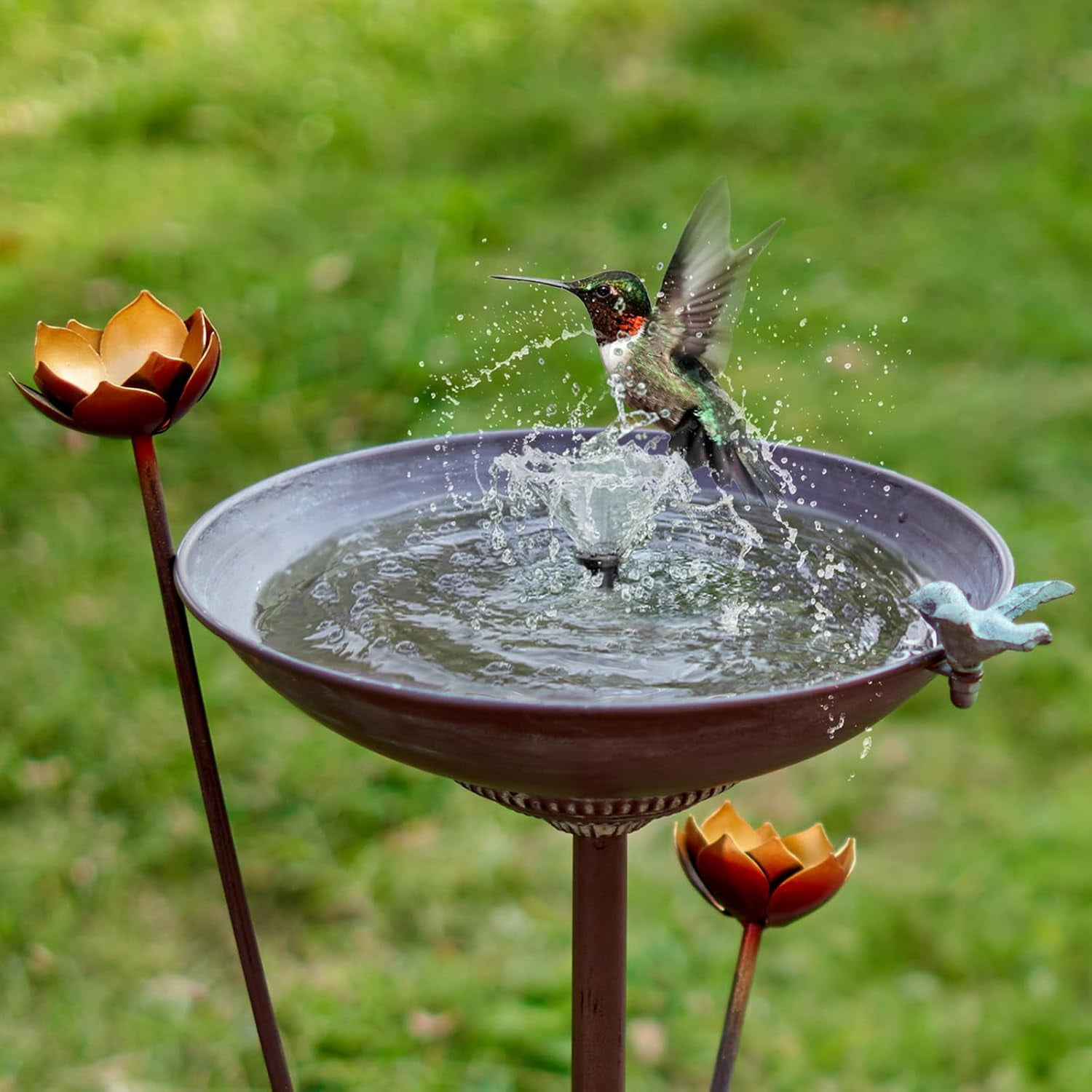 50.5" H Bird Bath and Metal Birdhouses for Outdoors,Metal Standing Bird Bath Feeder and Climbing Plant Trellis 4-in-1,Garden Yard Decor