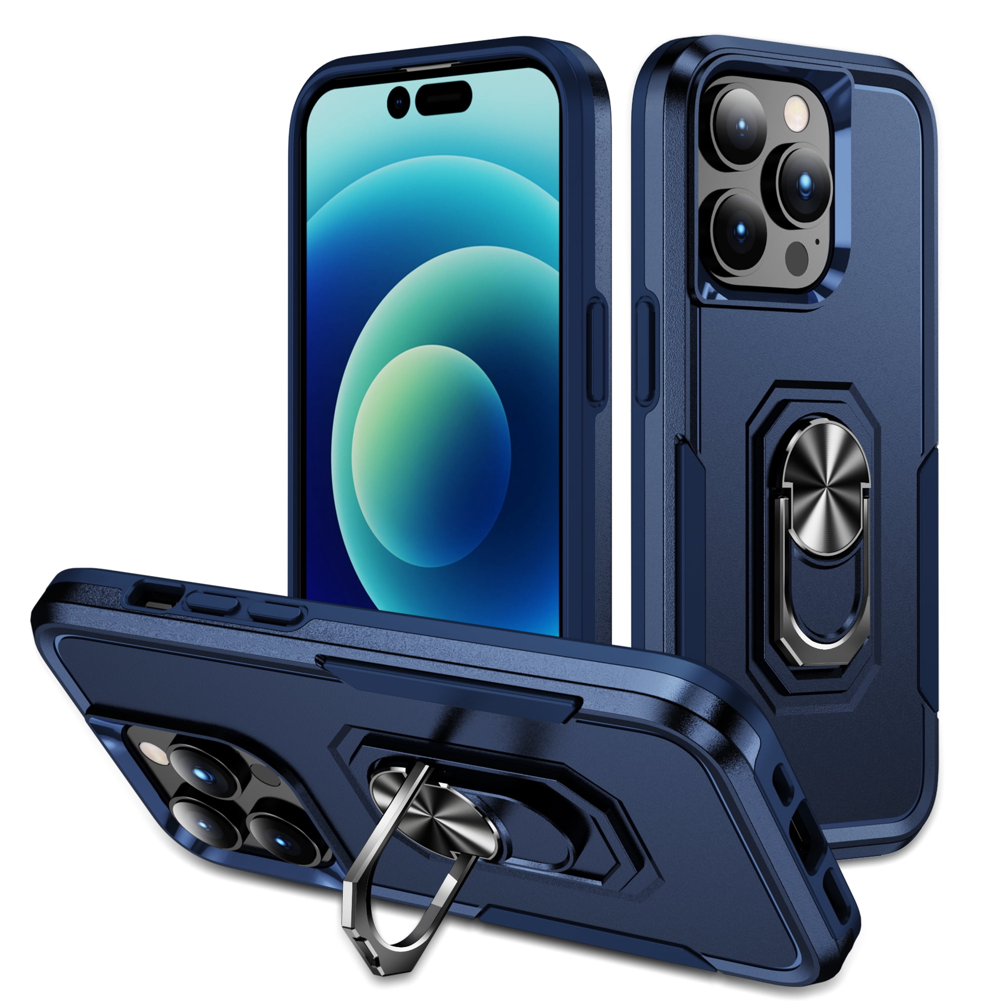for iPhone XS Max Case, Slim Fit Military Grade Drop Tested Dual Layer Shockproof Case with 360 Ring Holder Kickstand Protective Rugged Car Magnetic Non-Slip Phone Case,Blue
