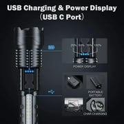 90000 Lumens Powerful Flashligh, Rechargeable Super Bright LED Flashlights with 8 Lighting Mode, Waterproof Zoomable Flashlights for Emergencies, Home, Camping, Hiking