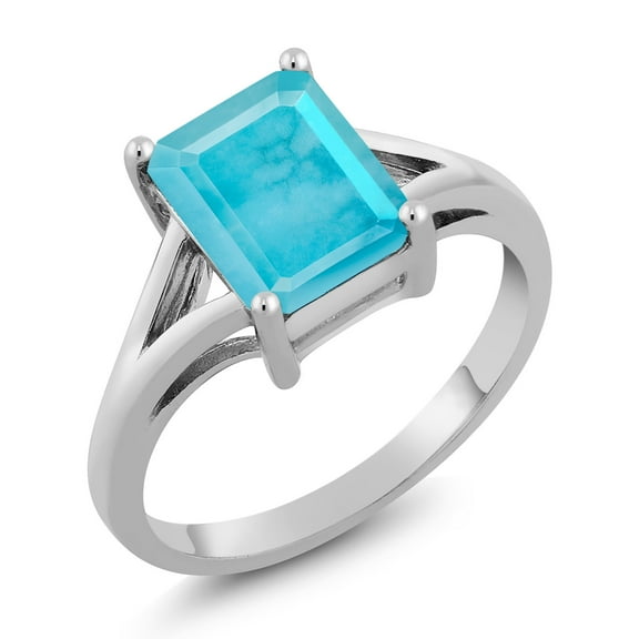 Gem Stone King 925 Sterling Silver Green Turquoise Solitaire Engagement Ring for Women (1.80 Cttw, Emerald Cut 9X7MM, Gemstone Birthstone, Size 6)