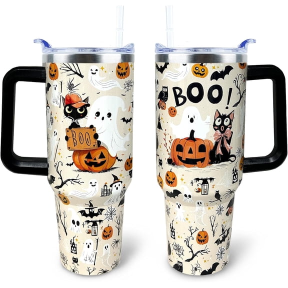 Fall Tumbler 40 oz Tumbler with Handle and Straw Lid Leak Proof - Welcome Home Pumpkin Coffee Mug Autumn Thanksgiving Fall Gifts for Women Happy Party