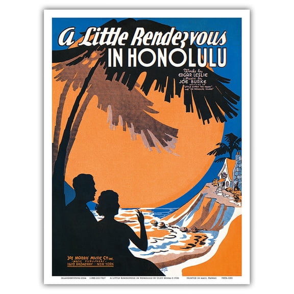 A Little Rendezvous in Honolulu - Vintage Hawaiian Sheet Music by Cliff Miska c.1936 - Master Art Print (Unframed) 9in x 12in
