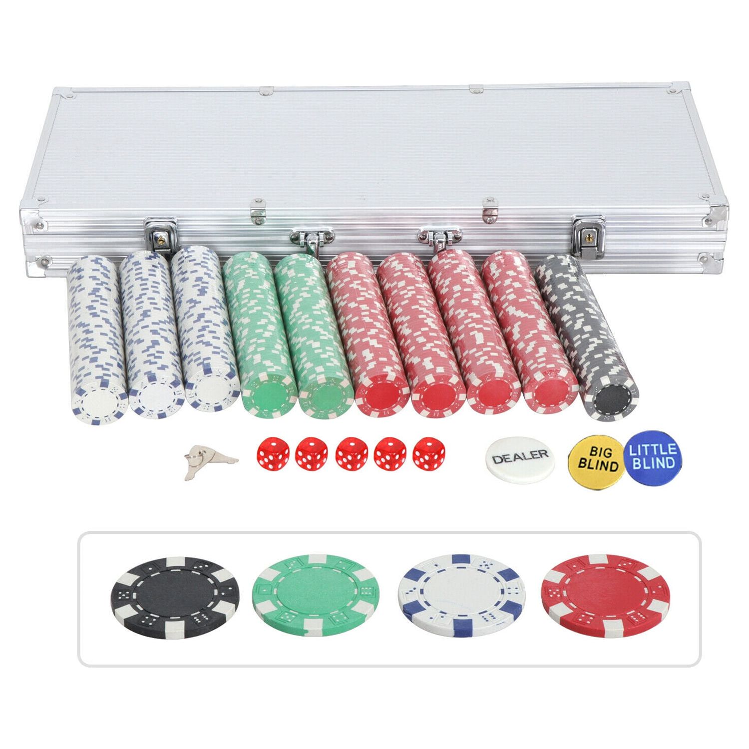 ZENY 500 Poker Chip Set 11.5 Gram Dice Style Aluminum Case, Cards, Dices, Blind Button - image 4 of 6