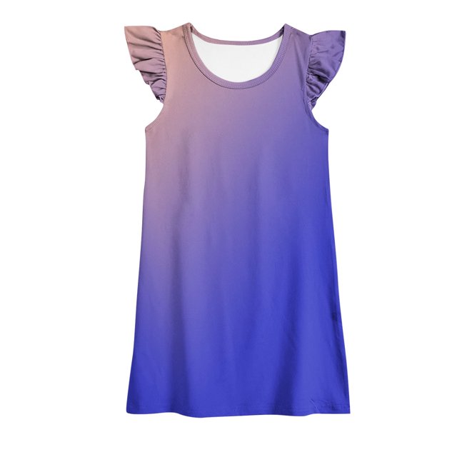 Plebaso Baby Girls Dresses Summer Round Neck Flying Sleeve Gradient Color Sundress Kids Fashion Clothes