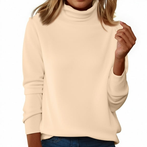 Lumtrix Womens Sweaters Turtleneck Long Sleeve Pullover Casual Knitted Pullover Warm Tops Fall Winter Clothes Dressy Tunic Beige 3XL